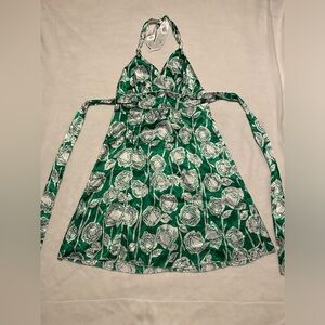 White/Green Backless Silk Dress